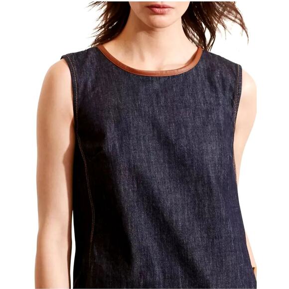 Ralph Lauren Dresses & Skirts - Ralph Lauren Dianva Women's Dark Wash Denim Shift Sheep Leather Trim Dress 10